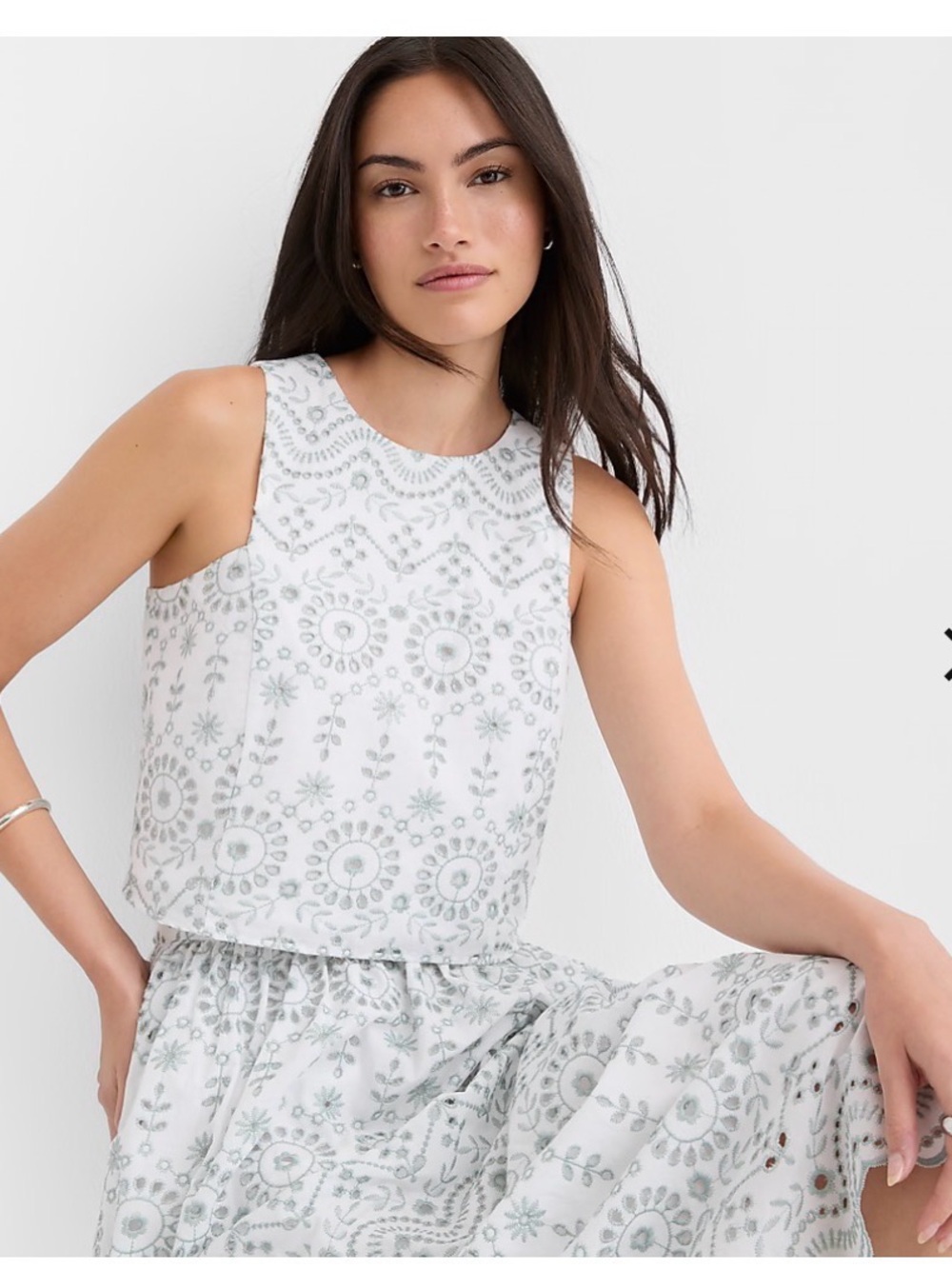 LOFT Eyelet Shell with Light Teal Embroidery